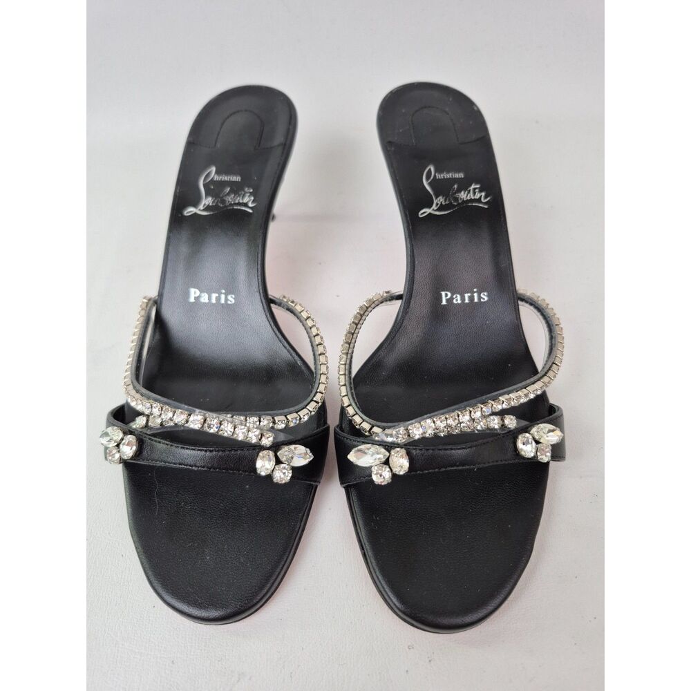 Christian Louboutin Women's Black Crystal Simple Queenie Slide Sandal Size 38 - Picture 3 of 6